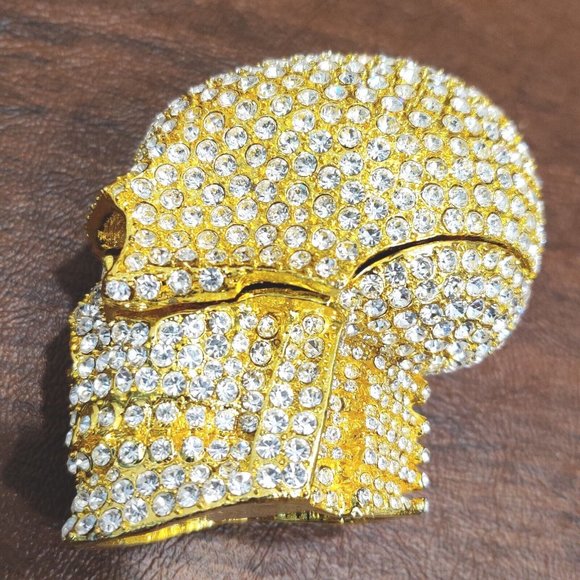 Golden Skull Trinket Jewelry Box with Stunning Rhinestone? Appx 2.75x2x2.5" - Picture 7 of 16